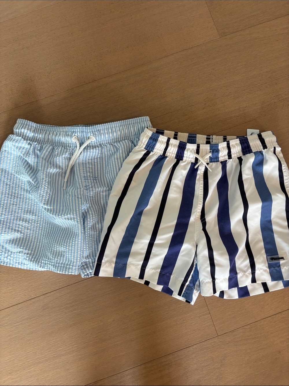 PacSun Light Blue Seersucker & Navy/White Striped Swim Shorts Bundle